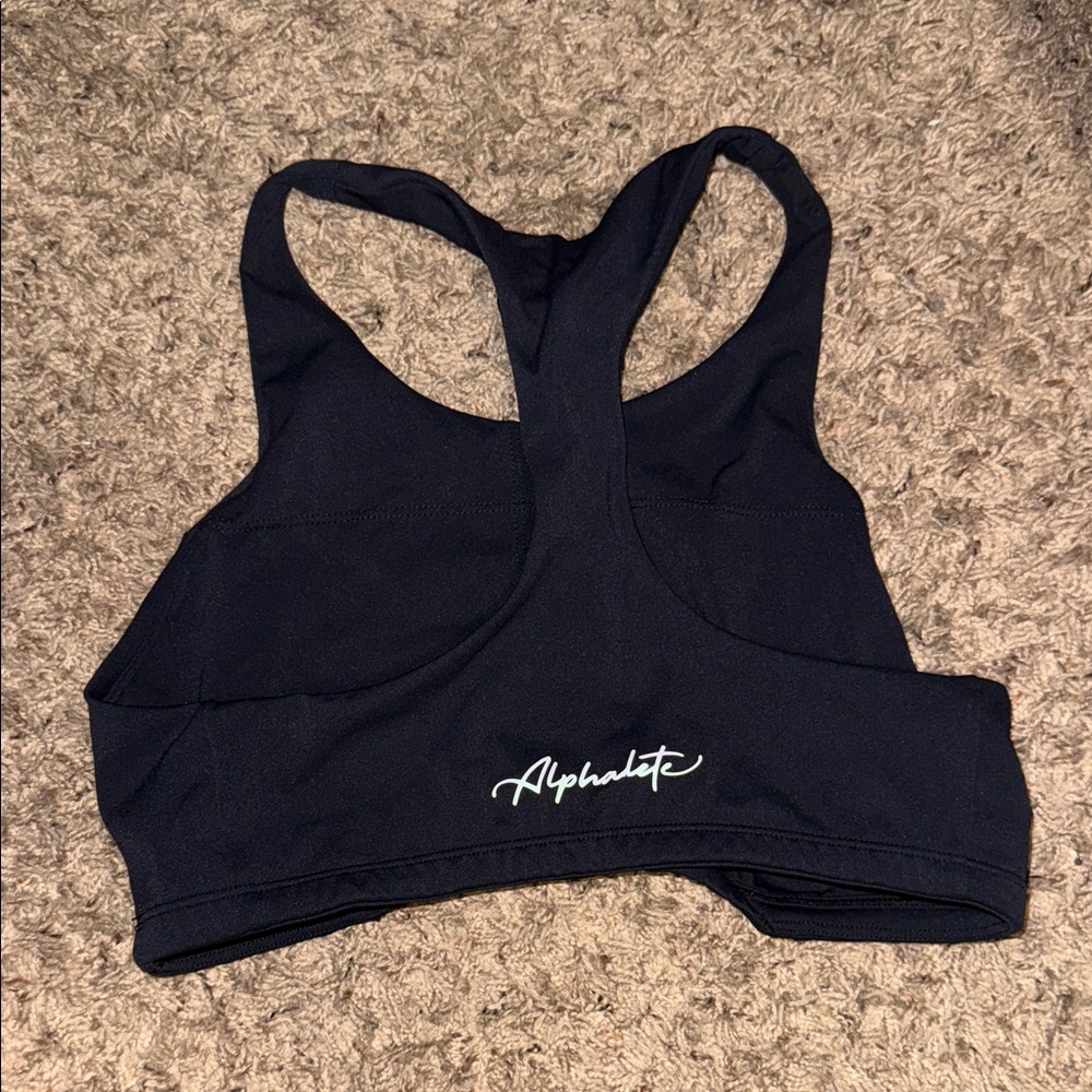 Alphalete Black Sports Bra with White Logo
